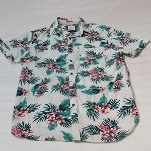 Cactus Man Men's Floral Short Sleeve Button Down Shirt Size Large Slim Fit
